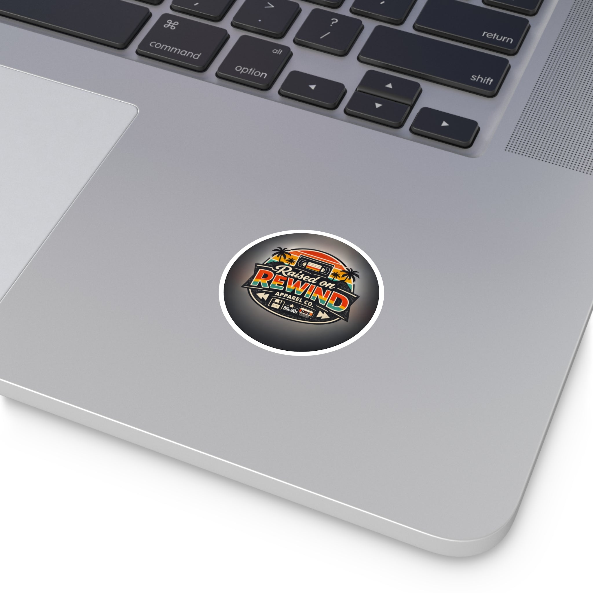 Raised on Rewind Round Sticker — Retro 80s–90s Cassette Vibes (Indoor/Outdoor)